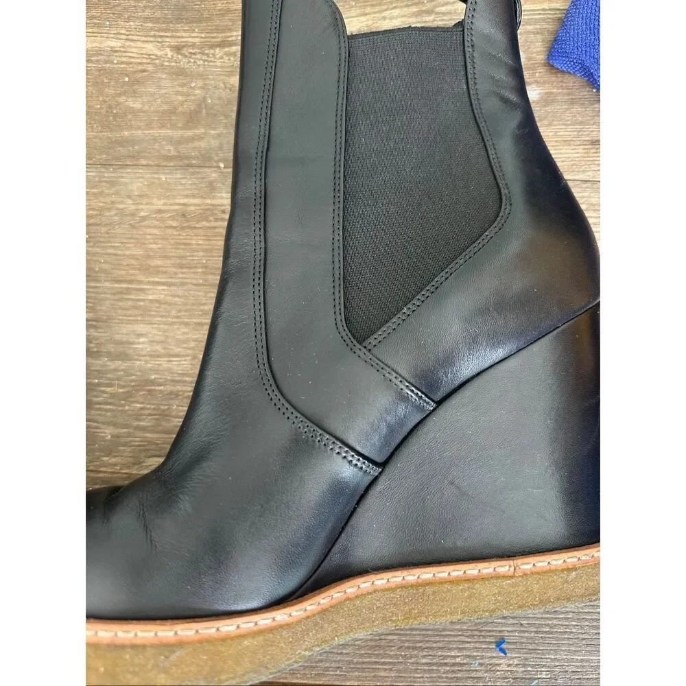 Veronica Beard Wedge Chelsea Ankle Boots Black Leather Women’s US 9.5